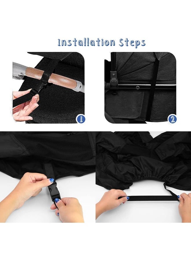 Apol Pram Sunshade Sun Cover, Sun Shade Stroller for Baby, Universal Waterproof Stroller Sunshade Cover Anti-UV with Viewing Window for Stroller(Black) - Image 4